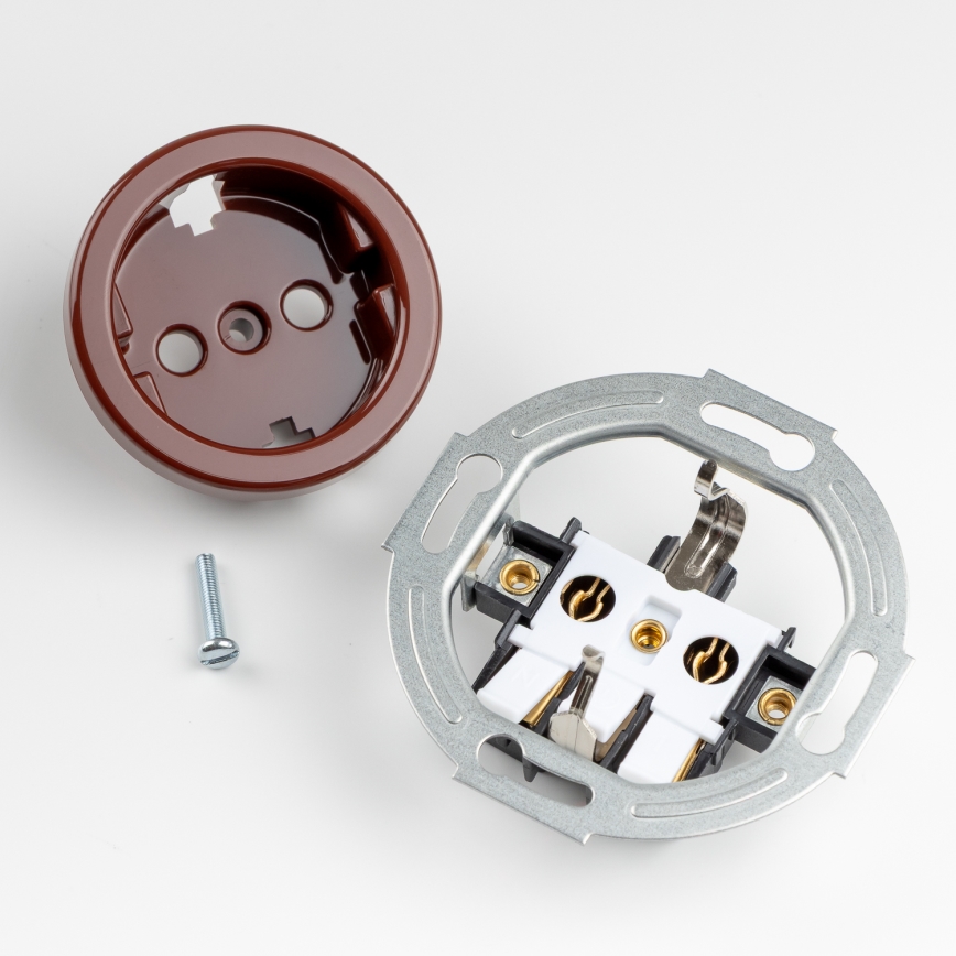 Kliklap - Retrotyylinen kolmoispistorasia kotikäyttöön, kehys, SCHUKO 230V, ruskea