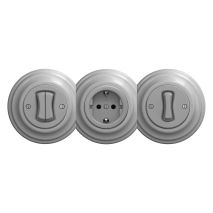Kliklap - Retrotyylinen kotipistorasia ilman kehystä SCHUKO 230V/16A harmaa