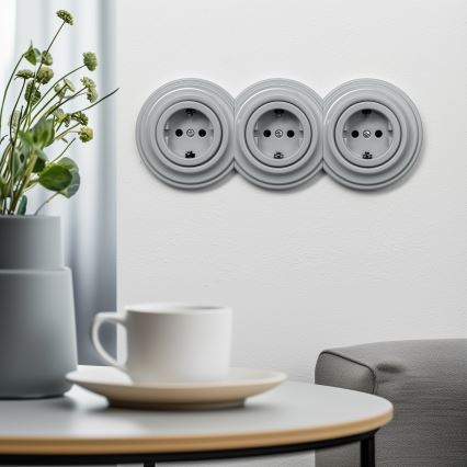 Kliklap - Retrotyylinen kotipistorasia ilman kehystä SCHUKO 230V/16A harmaa