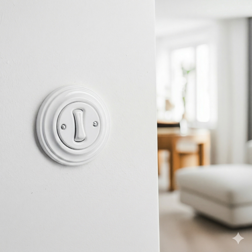 Kliklap - Retrotyylinen painike kehyksellä, lumivalkoinen