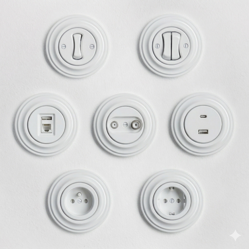 Kliklap - Retrotyylinen painike kehyksellä, lumivalkoinen