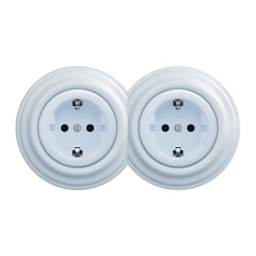 Kliklap - Retrotyylinen tuplapistorasia kotikäyttöön, kehyksellä, SCHUKO 230V, sininen