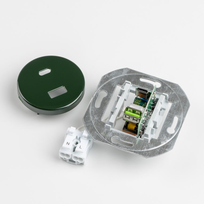 Kliklap - retrotyylinen USB-pistorasia A- ja C-liitännöillä, kehys, vihreä