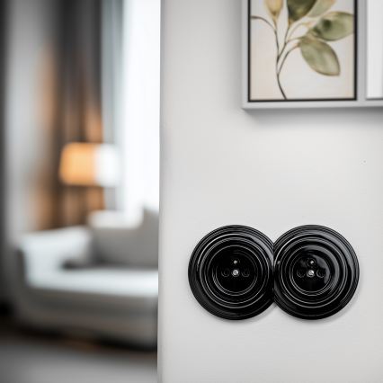 Kliklap - Tupla retro-pistorasia kotikäyttöön, kehys nro 1, musta