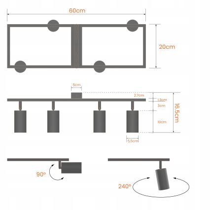 Kohdevalaisin 4xGU10/30W/230V musta