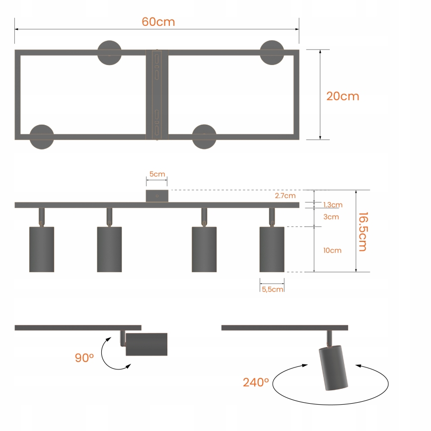Kohdevalaisin 4xGU10/30W/230V musta