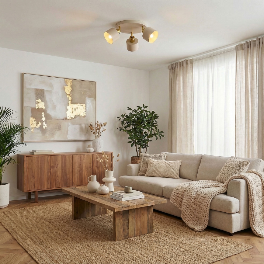 Kohdevalaisin PARKLA 3xE27/15W/230V beige/kultainen