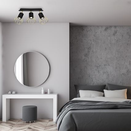 Kohdevalo DANTE 3xGU10/25W/230V musta/kulta