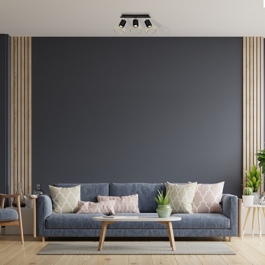 Kohdevalo DANTE 3xGU10/25W/230V musta/kulta