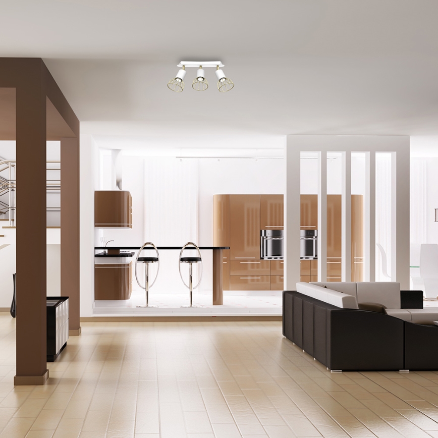 Kohdevalo DANTE 3xGU10/25W/230V valkoinen/kulta