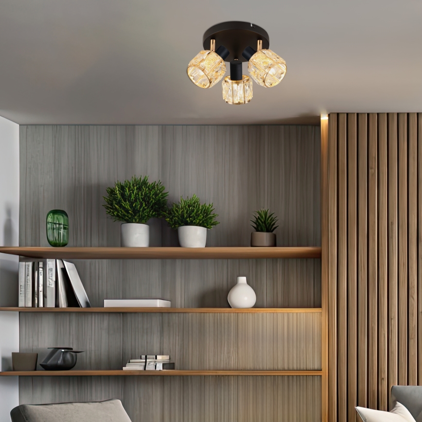 Kohdevalo DUBAI 3xE14/40W/230V halkaisija 36 cm musta/kulta