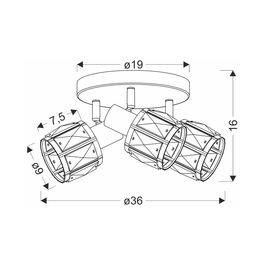 Kohdevalo DUBAI 3xE14/40W/230V halkaisija 36 cm musta/kulta