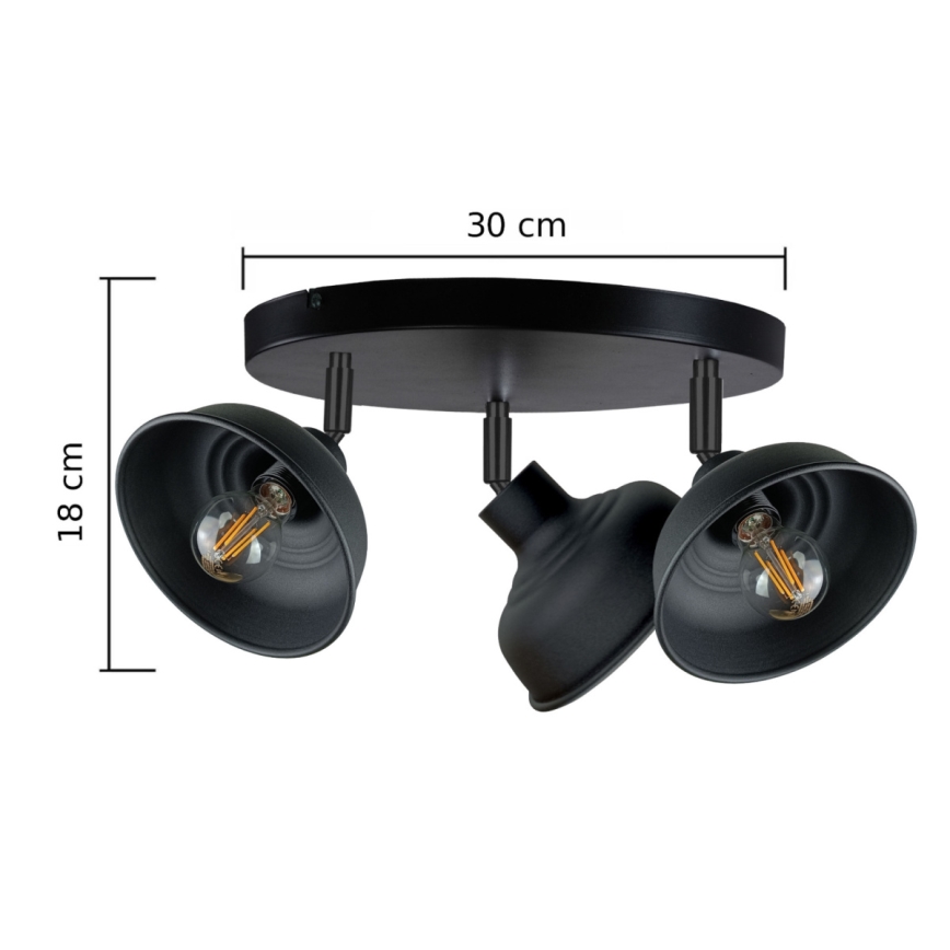 Kohdevalo FAUN 3xE27/60W/230V musta