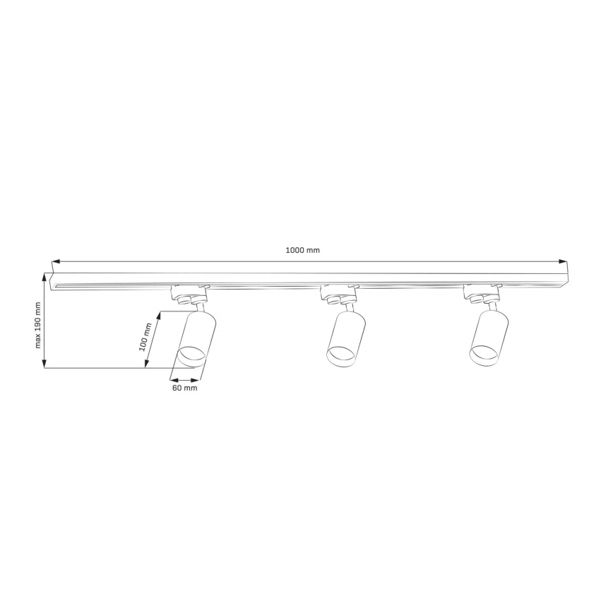 Kohdevalo kiskojärjestelmään MARIBEL 3xGU10/10W/230V +1 m kiskojärjestelmä kulta