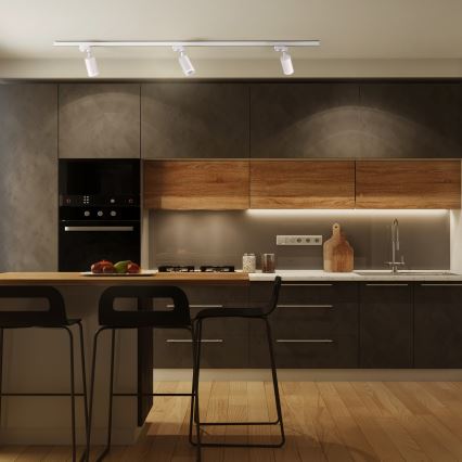 Kohdevalo kiskojärjestelmään PARIISI 3xGU10/10W/230V + 1 m kisko systeemi valkoinen