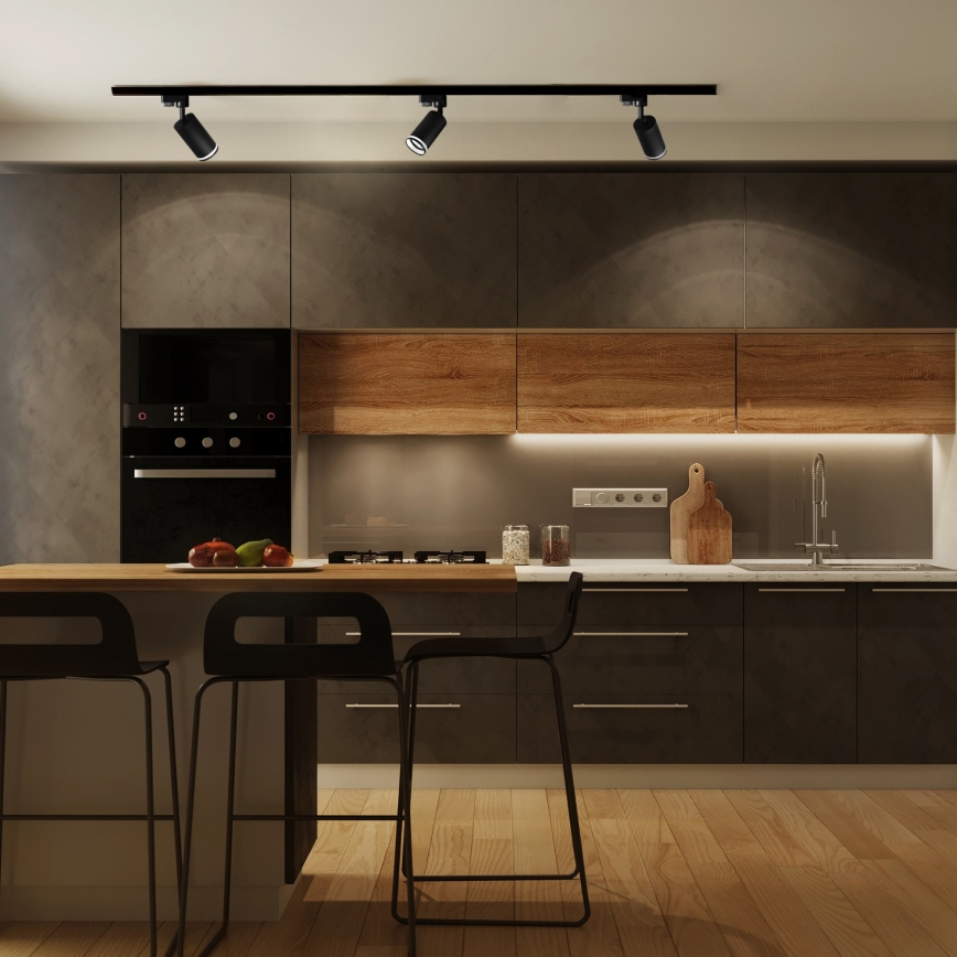 Kohdevalo kiskojärjestelmään PARIISI 3xGU10/10W/230V + 1 m kisko systeemi musta