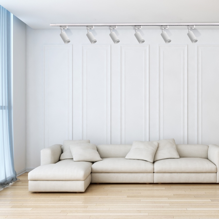 Kohdevalo kiskojärjestelmään PARIISI 6xGU10/10W/230V + 2x1 m kisko systeemi valkoinen