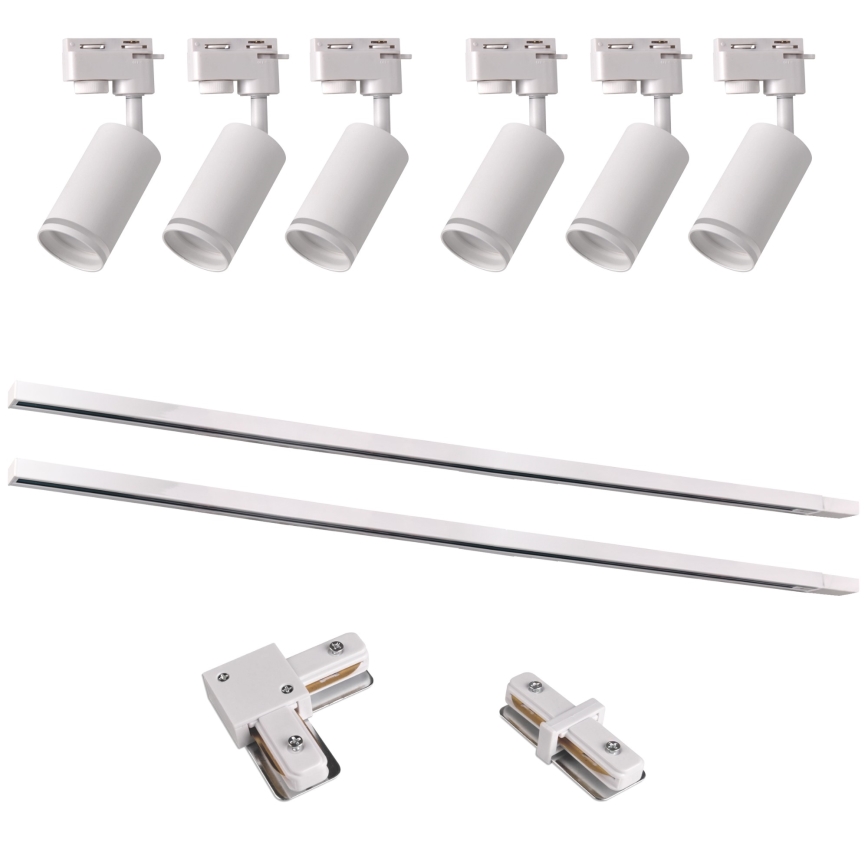 Kohdevalo kiskojärjestelmään PARIISI 6xGU10/10W/230V + 2x1 m kisko systeemi valkoinen