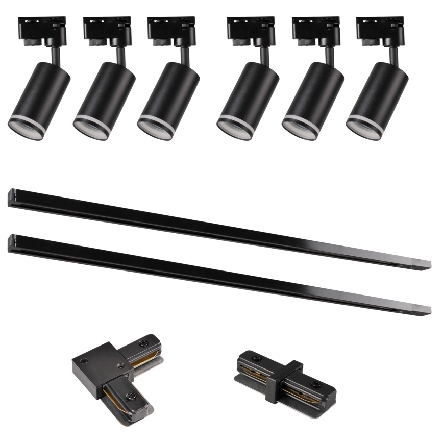 Kohdevalo kiskojärjestelmään PARIISI 6xGU10/10W/230V + 2x1 m kisko systeemi musta