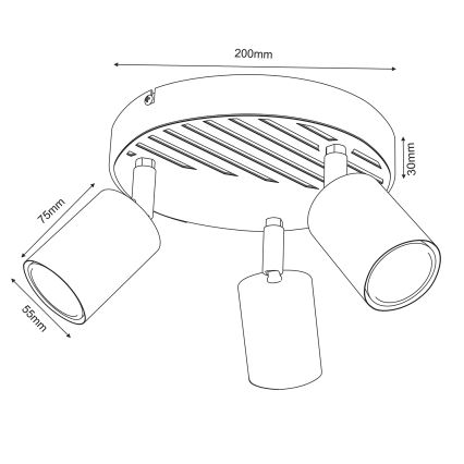 Kohdevalo TERRA 3xGU10/8W/230V musta/tammi