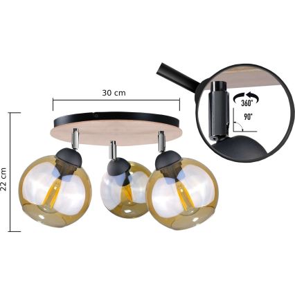 Kohdevalo THEA WOOD 3xE27/60W/230V d. 30 cm