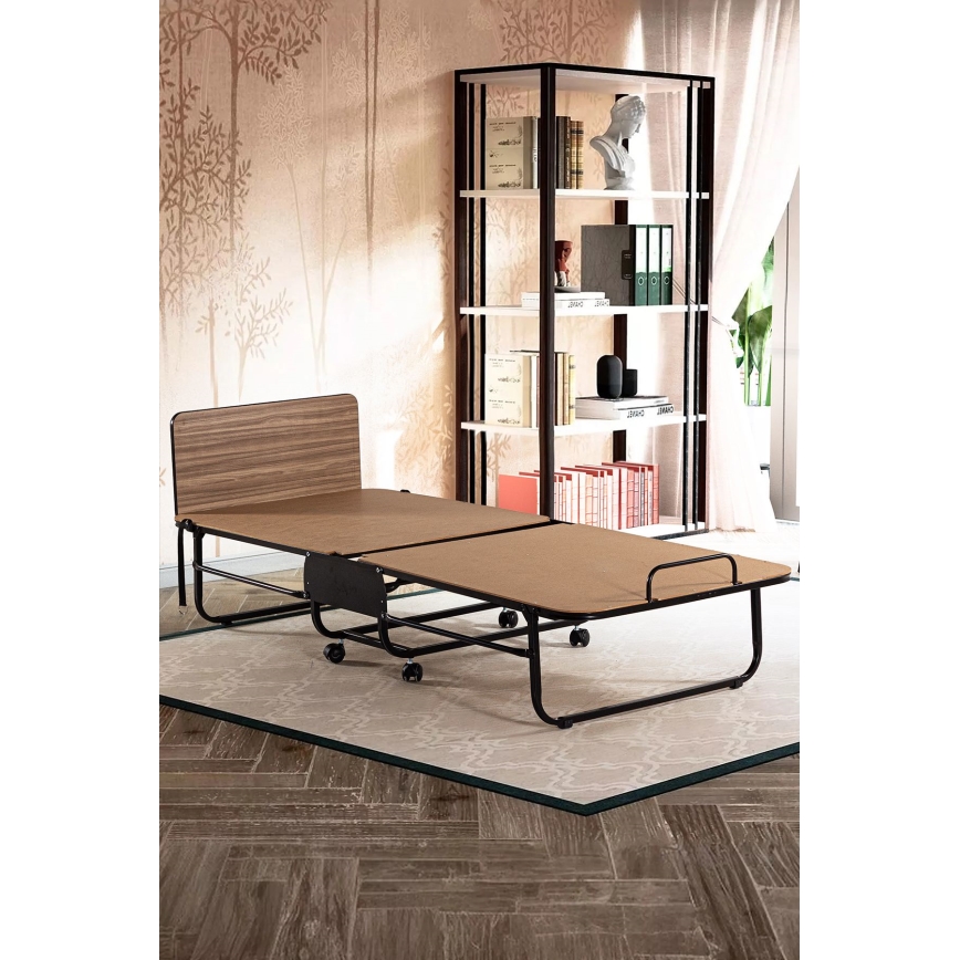 Taitettava metallinen yhden hengen sänky patjalla HERON 80 x 190 cm, valkoinen, kantavuus 120 kg