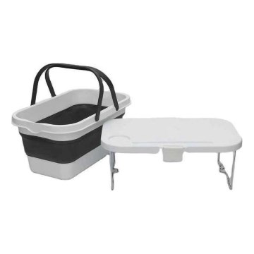 Kokoontaittuva retkeilypiknikkori kannella 2in1 valkoinen/harmaa