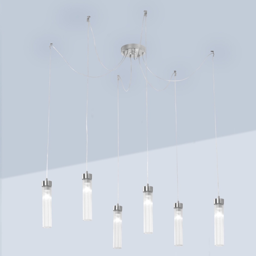 Kolarz 6009.30650 - Kattokruunu johdossa RAGGIO 6xE14/25W/230V hämähäkki hopea