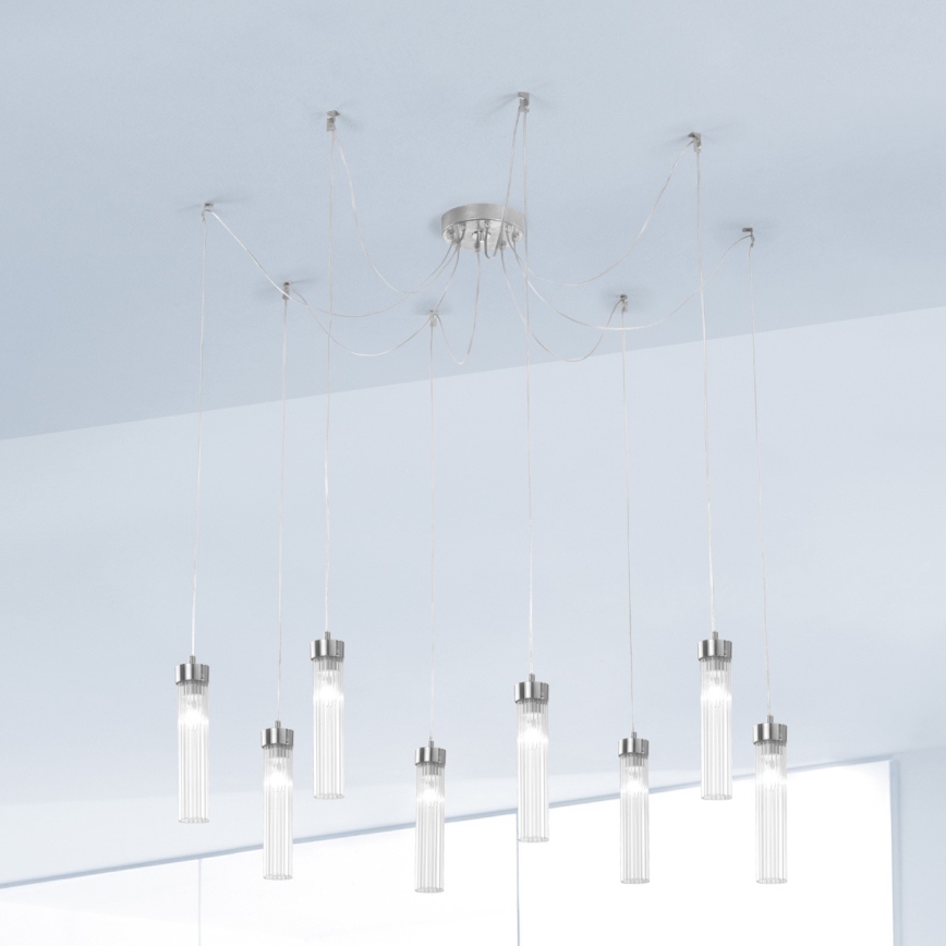 Kolarz 6009.30850 - Kattokruunu johdossa RAGGIO 8xE14/25W/230V hämähäkki hopea