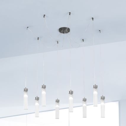 Kolarz 6009.30860 - Kattokruunu johdossa RAGGIO 8xE14/25W/230V hämähäkki mattakromi