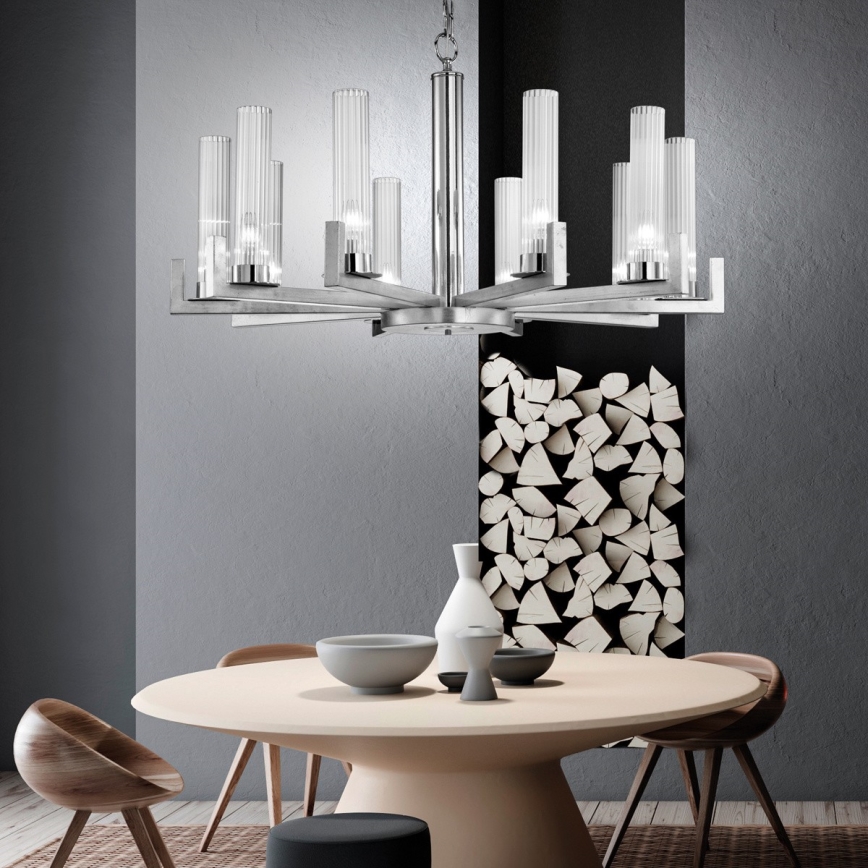 Kolarz 6009.81050 - Kattokruunu ketjussa RAGGIO 10xE14 / 25W / 230V hopea