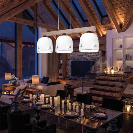 Kolarz A1352.83.Gr.100 - Kattokruunu johdossa NONNA 3xE27/60W/230V Peura tammi/valkoinen/harmaa