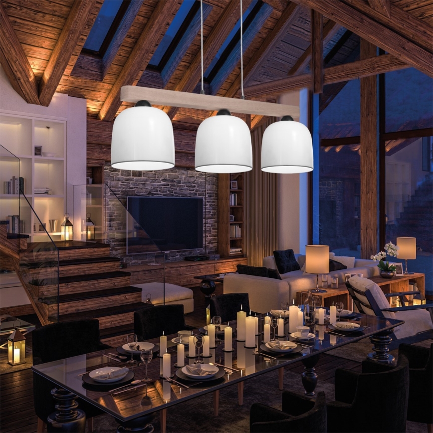 Kolarz A1352.83.Gr - Kattokruunu johdossa NONNA 3xE27/60W/230V tammi/valkoinen/harmaa