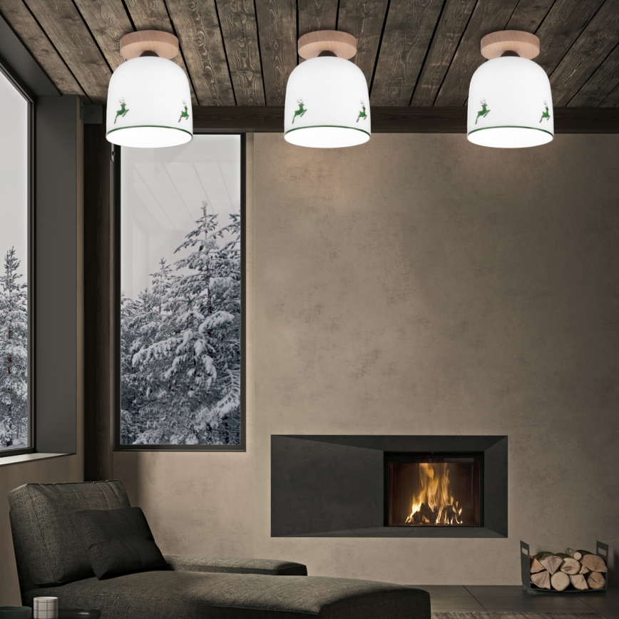 Kolarz A1352.11.G.100 - Kiinnitettävä kattovalaisin NONNA 1xE27/60W/230V peura tammi/valkoinen/vihreä