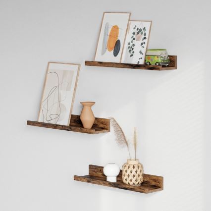 Kolmen seinähyllyn setti SHELFY 38x5x10 cm, ruskea