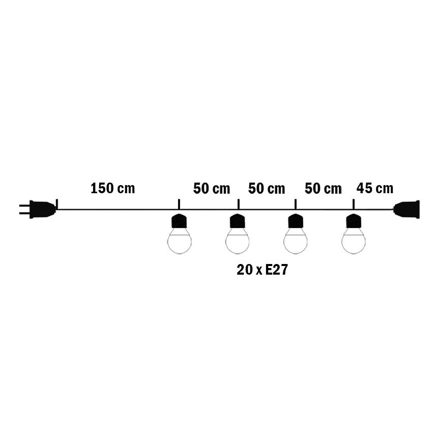 Koristeellinen ketju ulkokäyttöön MIMOSA 20xE27/1,3W/230V IP44 10m