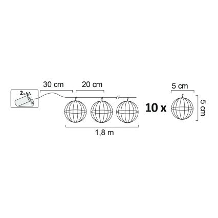 Koristeellinen LED-valaistus VIIBORG 10xLED/2xAA