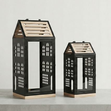 Koristeellinen lyhty HOME 47,5 cm musta/beige