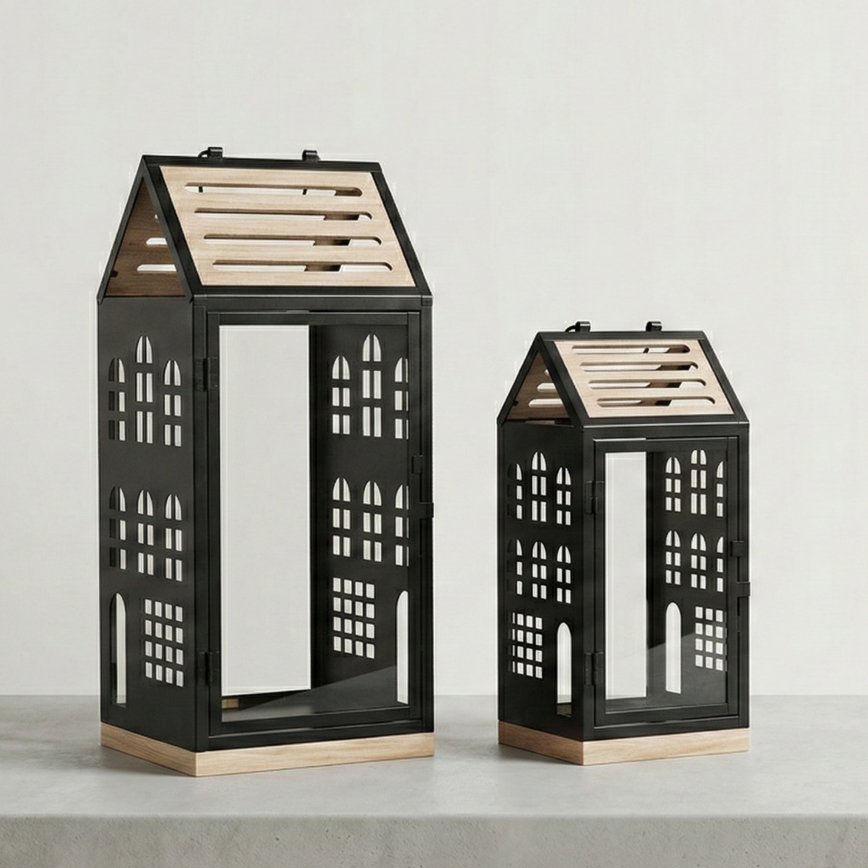 Koristeellinen lyhty HOME 47,5 cm musta/beige