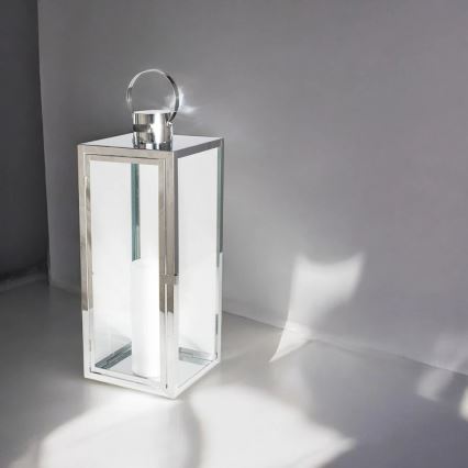 Koristeellinen lyhty TOWER, 49 cm, kiiltävä kromi