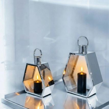 Koristelyhty PALACE 34 cm, kiiltävä kromi