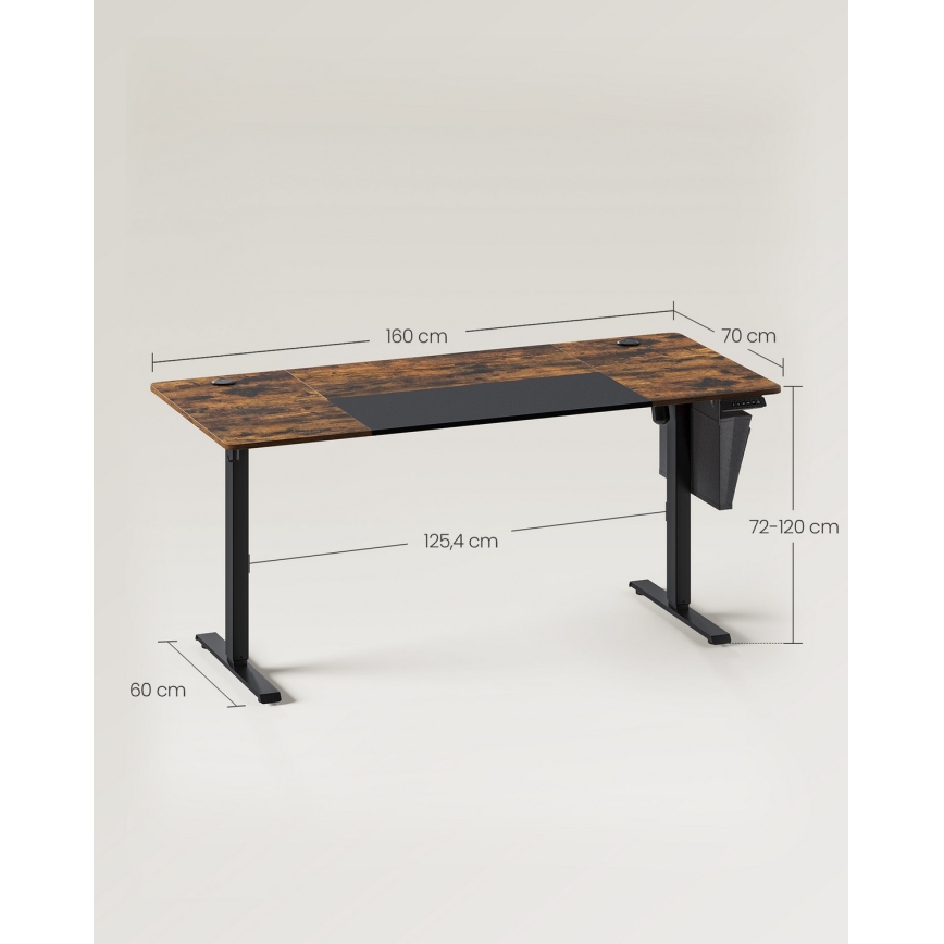 Korkeussäädettävä kirjoituspöytä SOLEA-X, ruskea/musta