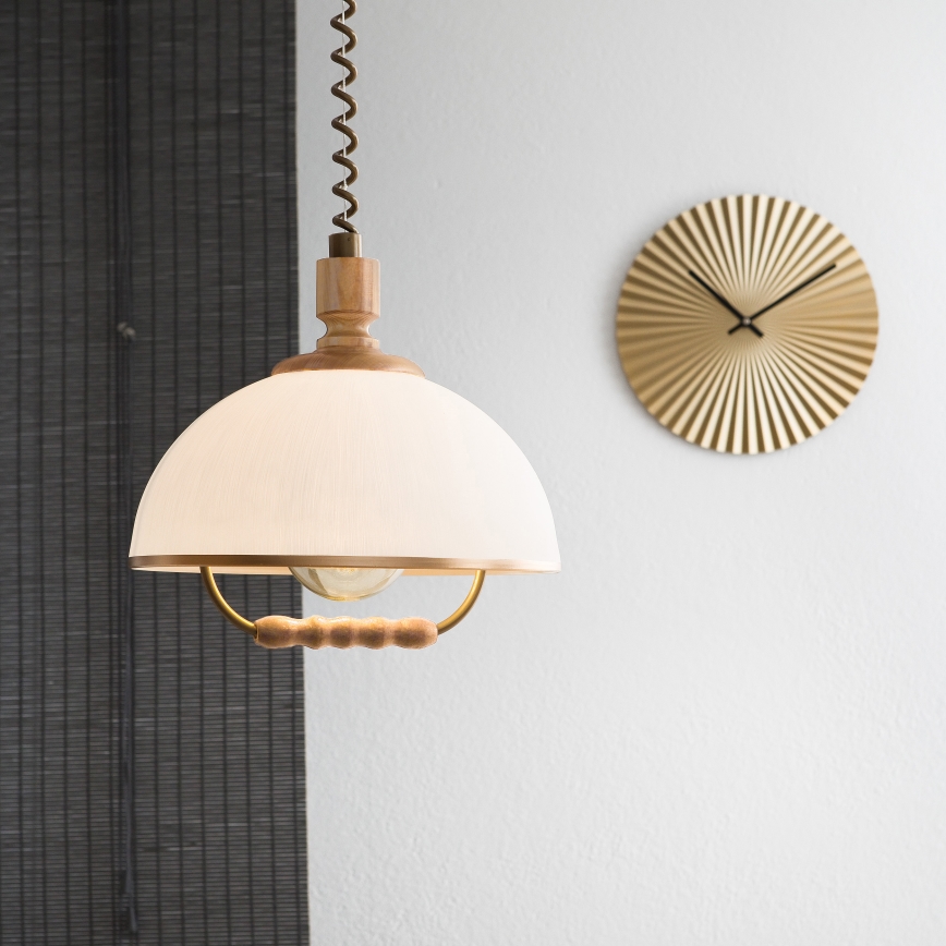 Korkeussäädettävä riippuvalaisin RAMONA 1xE27/60W/230V ruskea/valkoinen/tammi