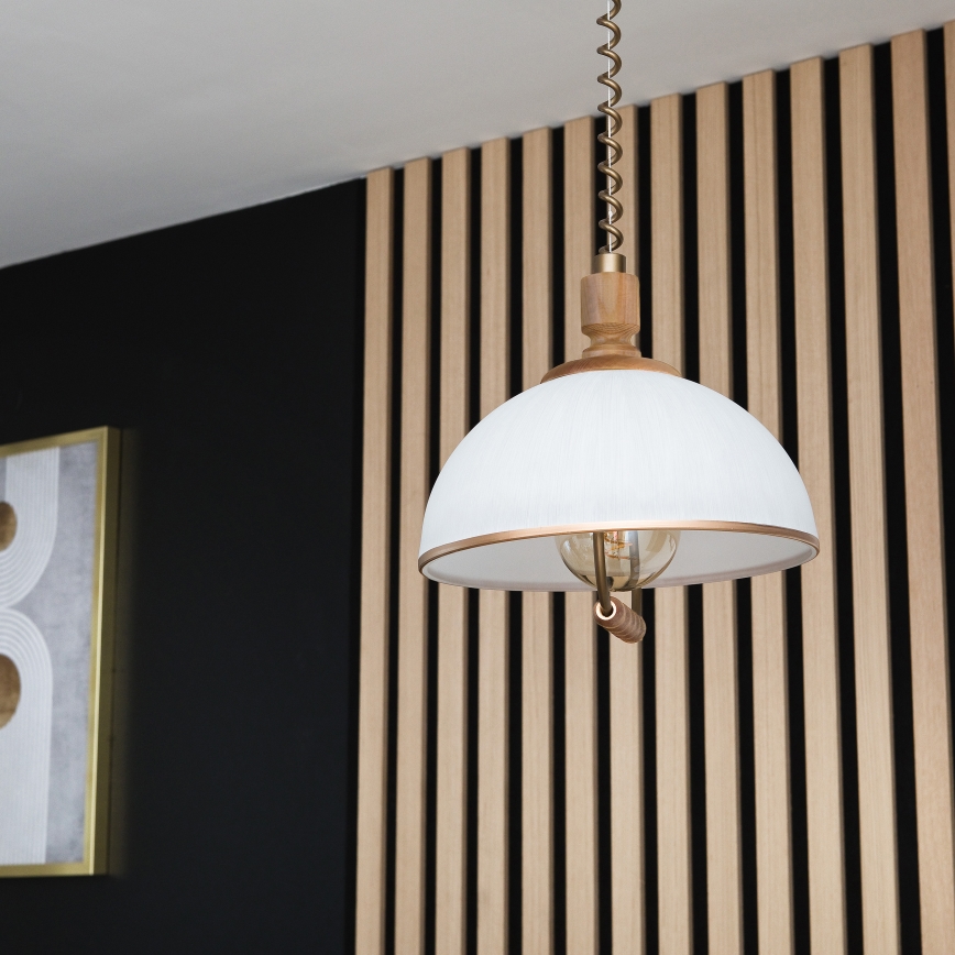 Korkeussäädettävä riippuvalaisin RAMONA 1xE27/60W/230V ruskea/valkoinen/tammi