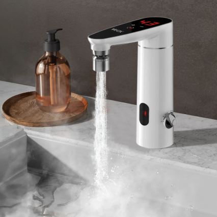 Kosketusvirtainen vedenlämmitin anturilla ja LED-näytöllä 3000W/230V IPX4 valkoinen