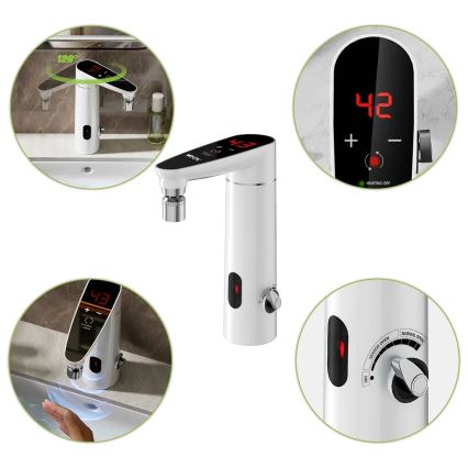 Kosketusvirtainen vedenlämmitin anturilla ja LED-näytöllä 3000W/230V IPX4 valkoinen