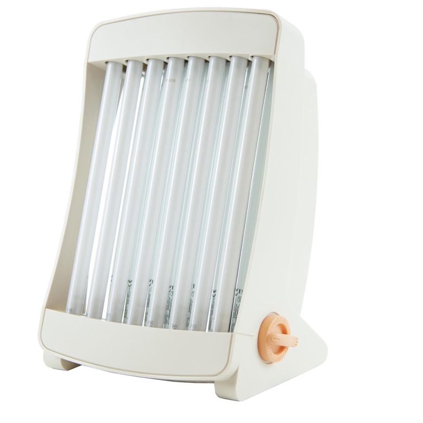 Kotikäyttöinen kasvosolarium, jossa 8 värillistä UV-putkea Cosmedico 130W/230V