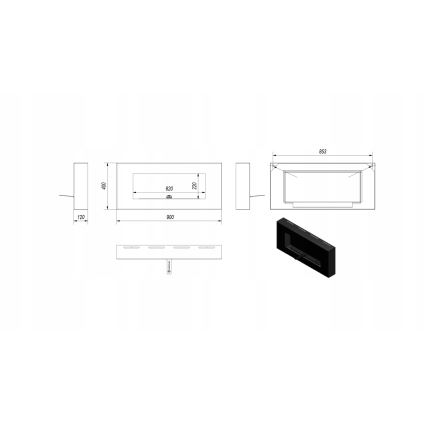 Kratki - Seinälle asennettava BIO-takka 40x90 cm 1,5 kW musta