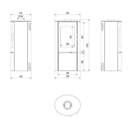 Kratki - Teräksinen takkauuni 8 kW 150 mm