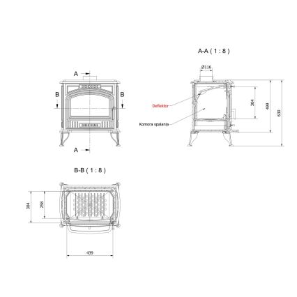 Kratki - Valurautainen takkauuni 8 kW 130 mm